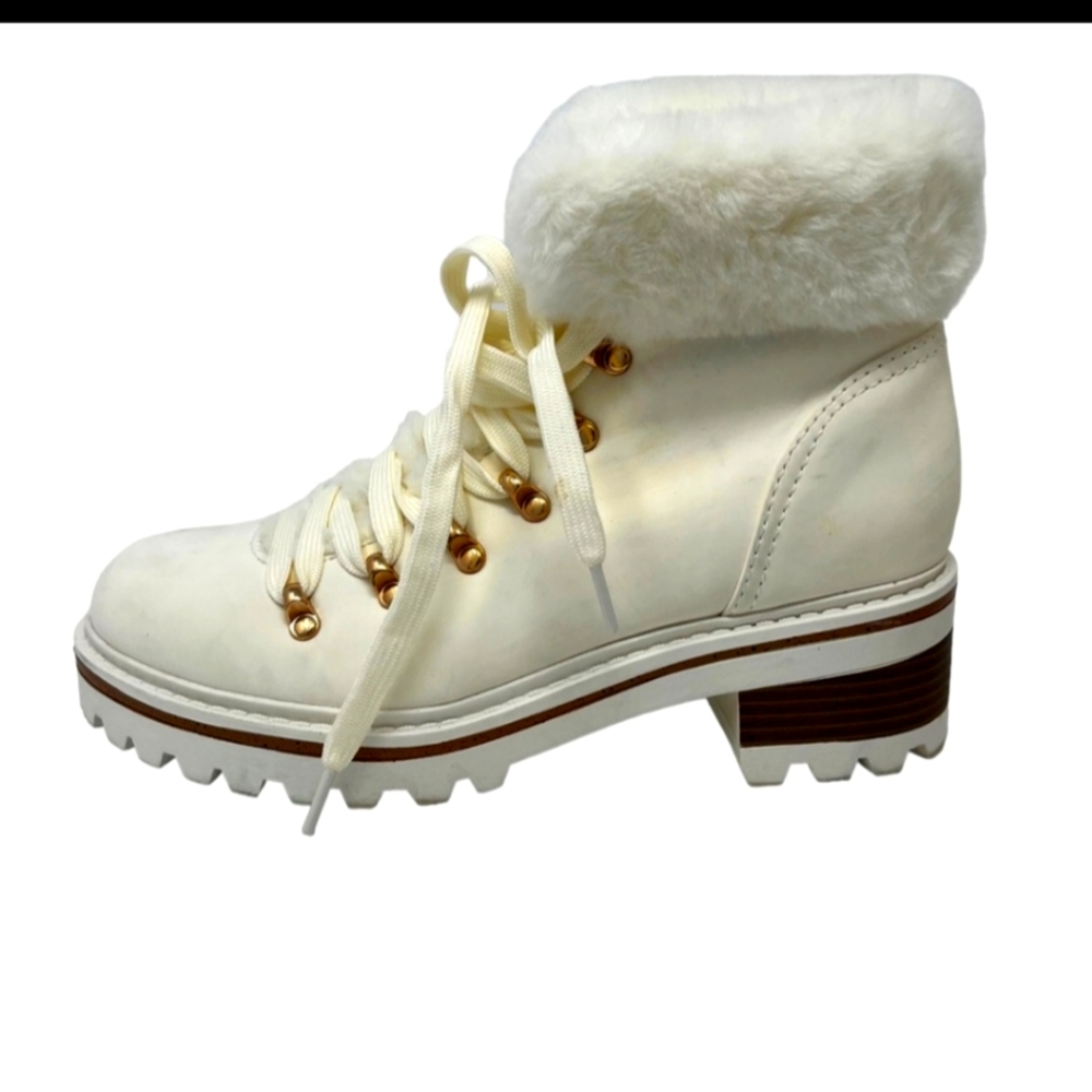 Brqnd New.White Faux Fur Lace-Up Booties Sold out I'm 8.5